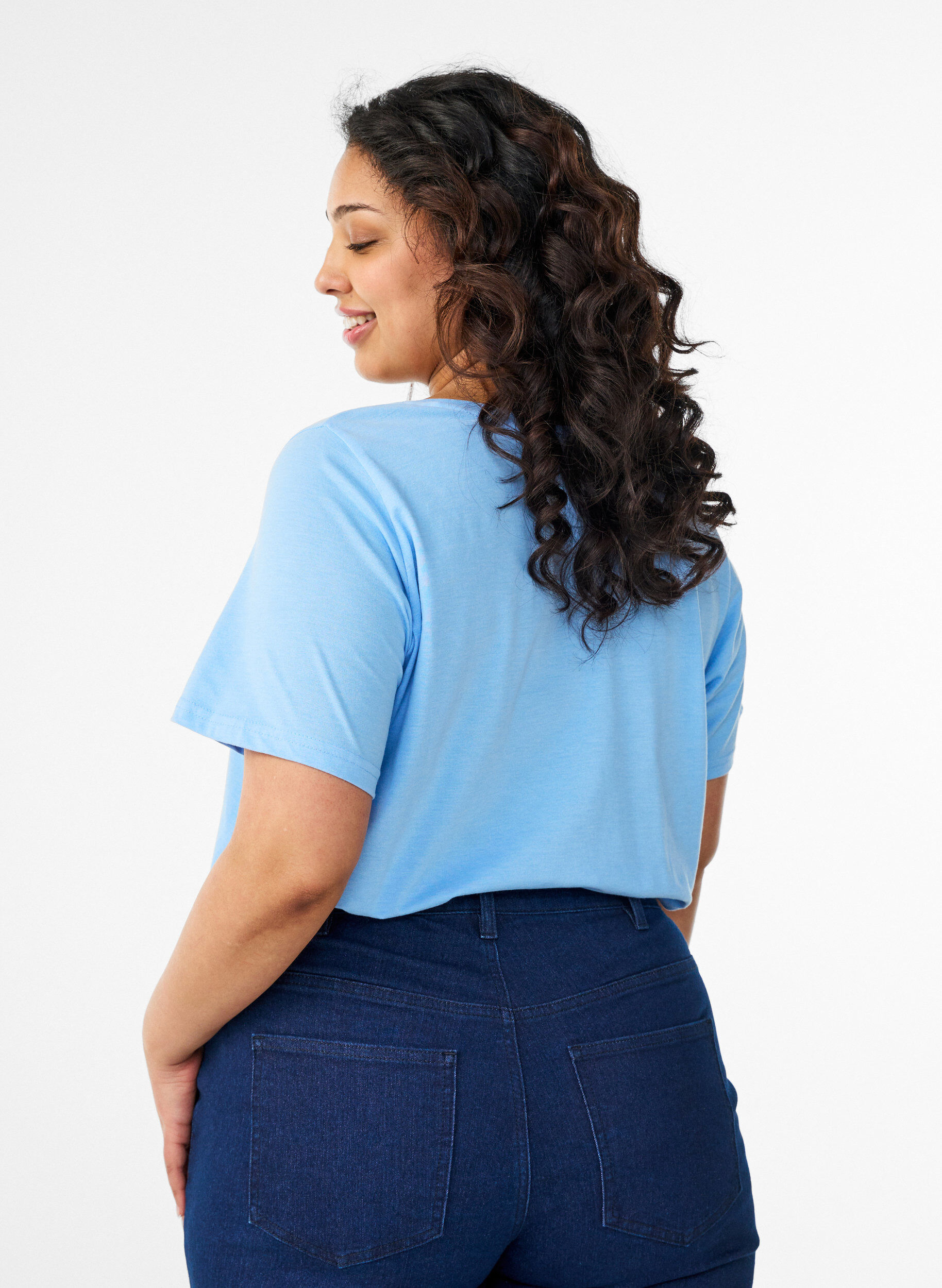 ZizziT-shirt met V-hals, Blauw, Model image number 2