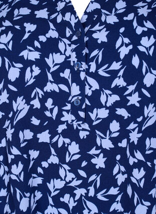Gebloemde blouse met 3/4 mouwen, M. Blue Flower AOP, Packshot image number 2