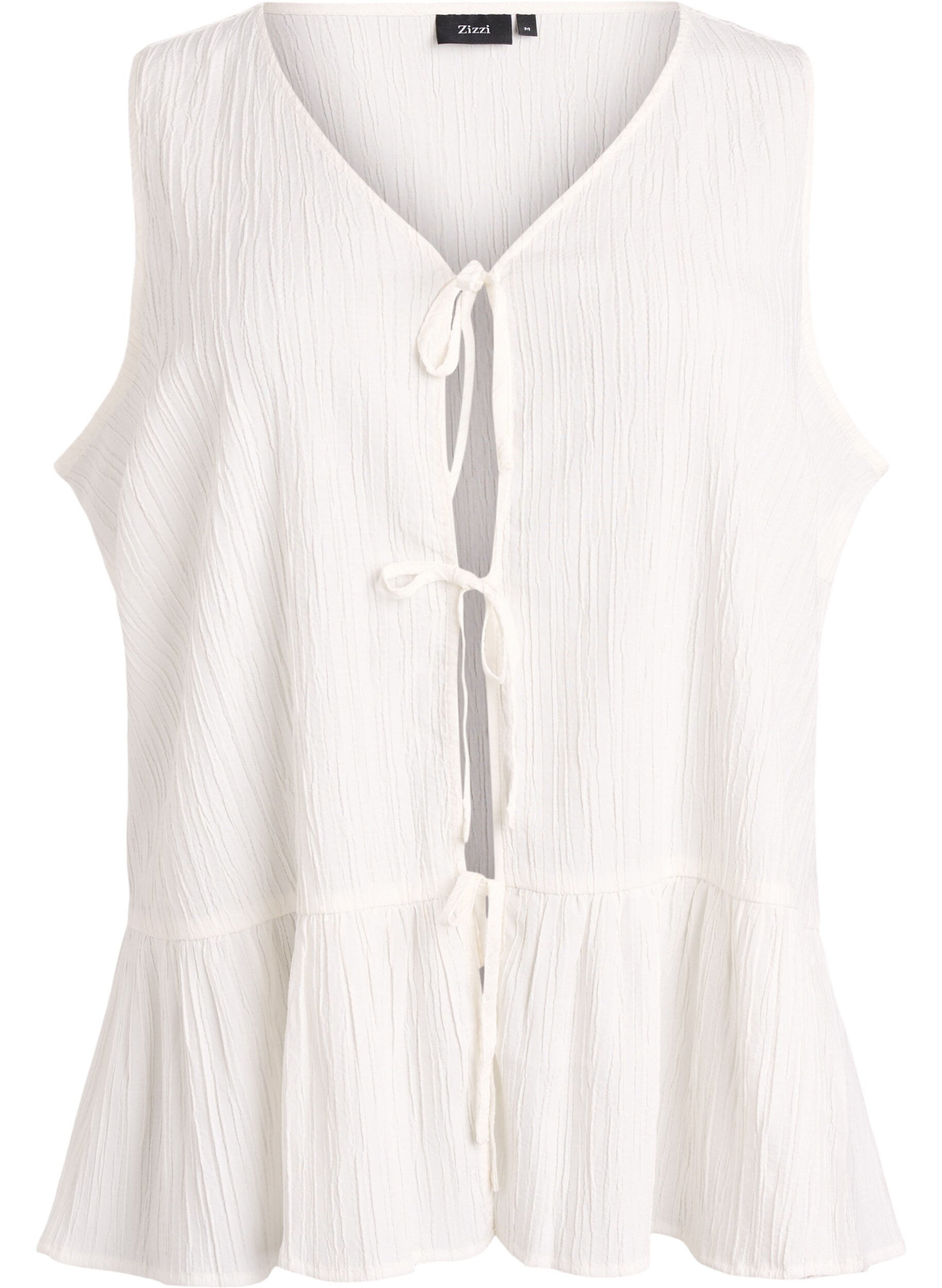 ZizziMouwloze blouse met textuur en een striksluiting, Vanille, Packshot image number 0