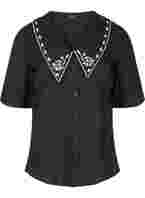 Katoenen blouse met korte mouwen en grote kraag , Black w. White