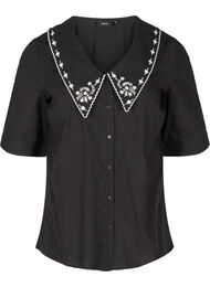 Katoenen blouse met korte mouwen en grote kraag , Black w. White