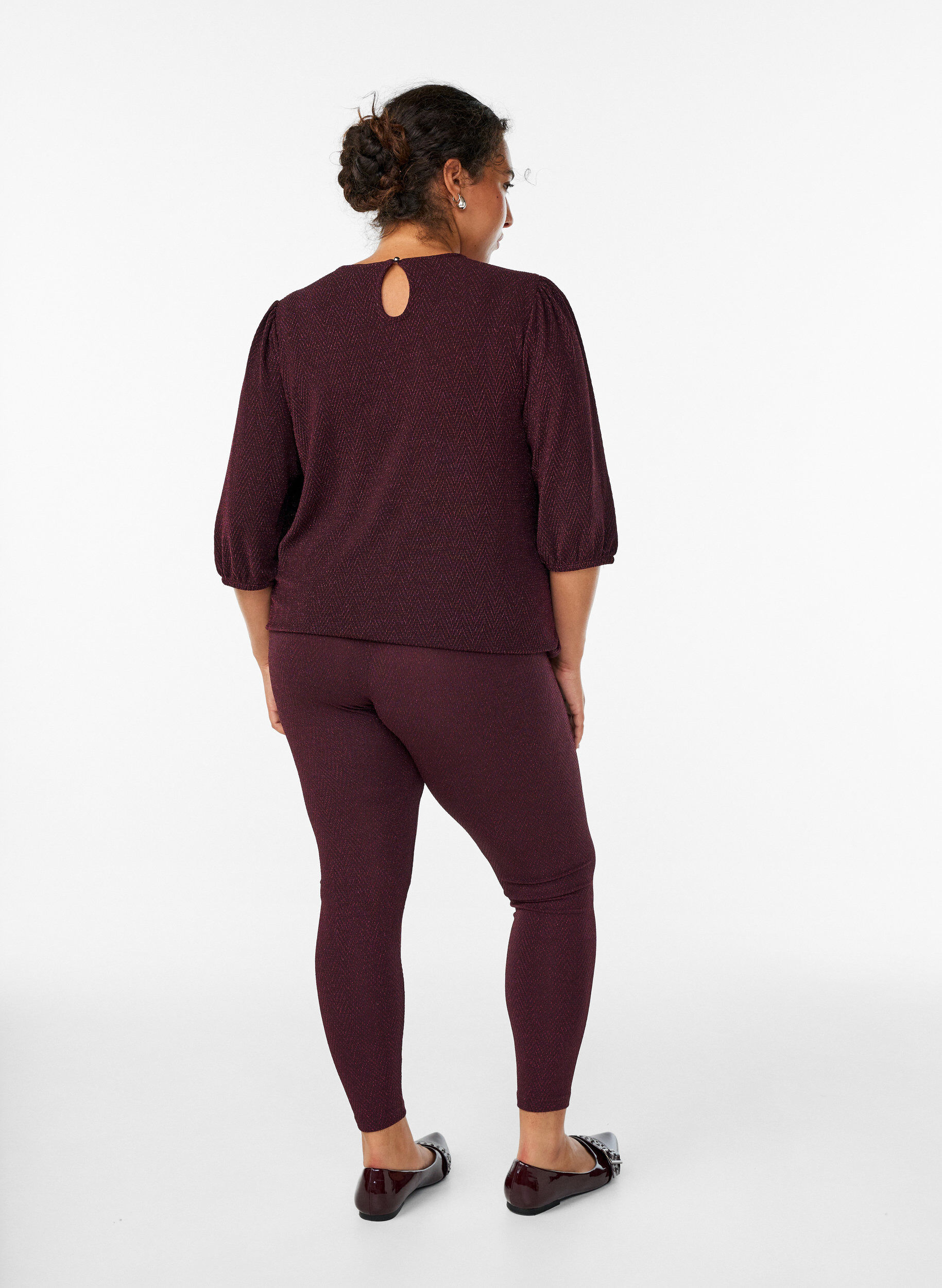 Zizzi Glitterpatroon leggings, Donker Bordeaux, Model image number 2