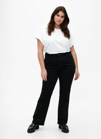 Ellen bootcut jeans met hoge taille, Black, Model