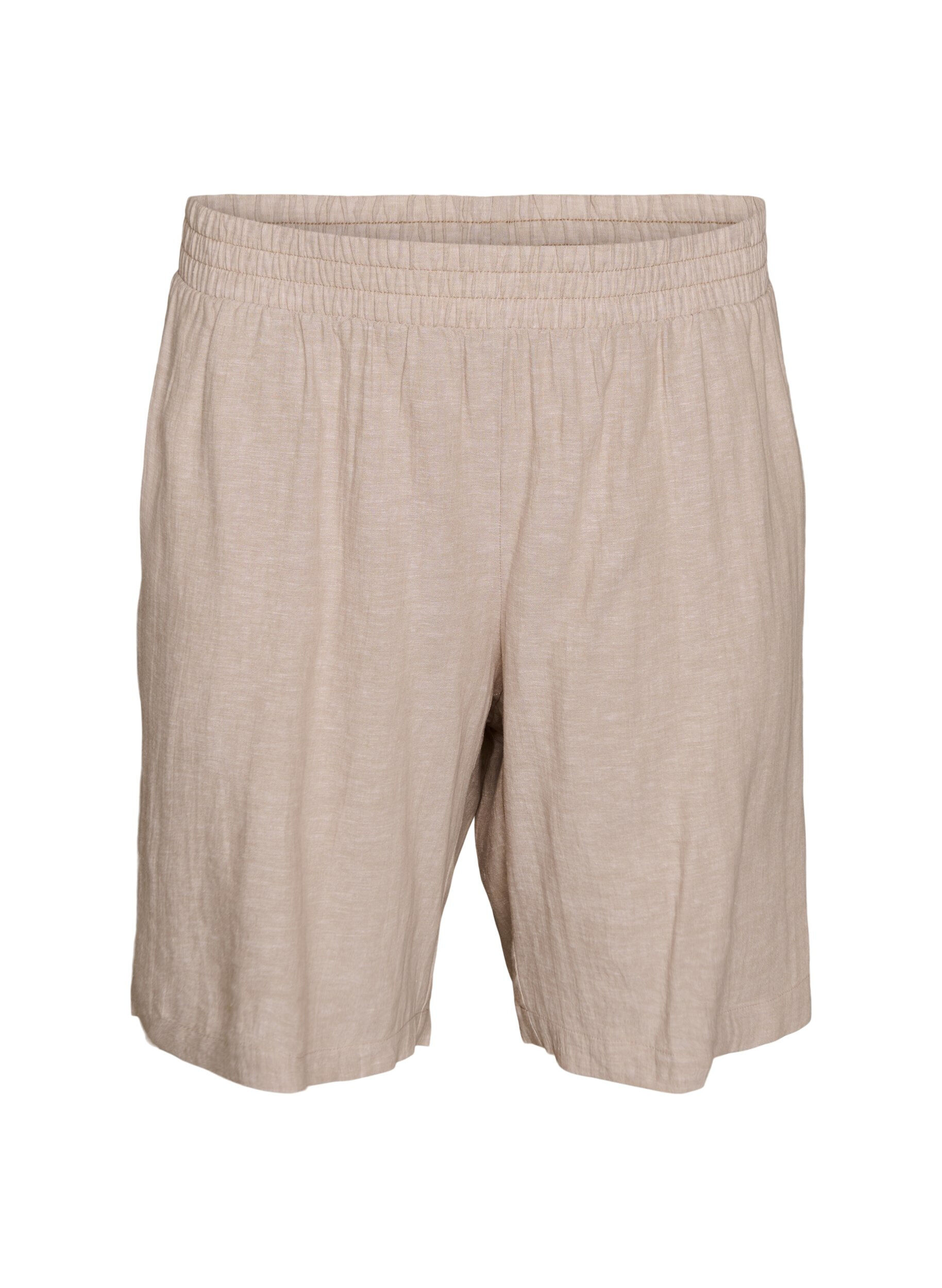 Zizzi Shorts met hoge taille in linnen en viscose, Beige, Packshot image number 0