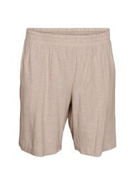 Shorts met hoge taille in linnen en viscose, Beige