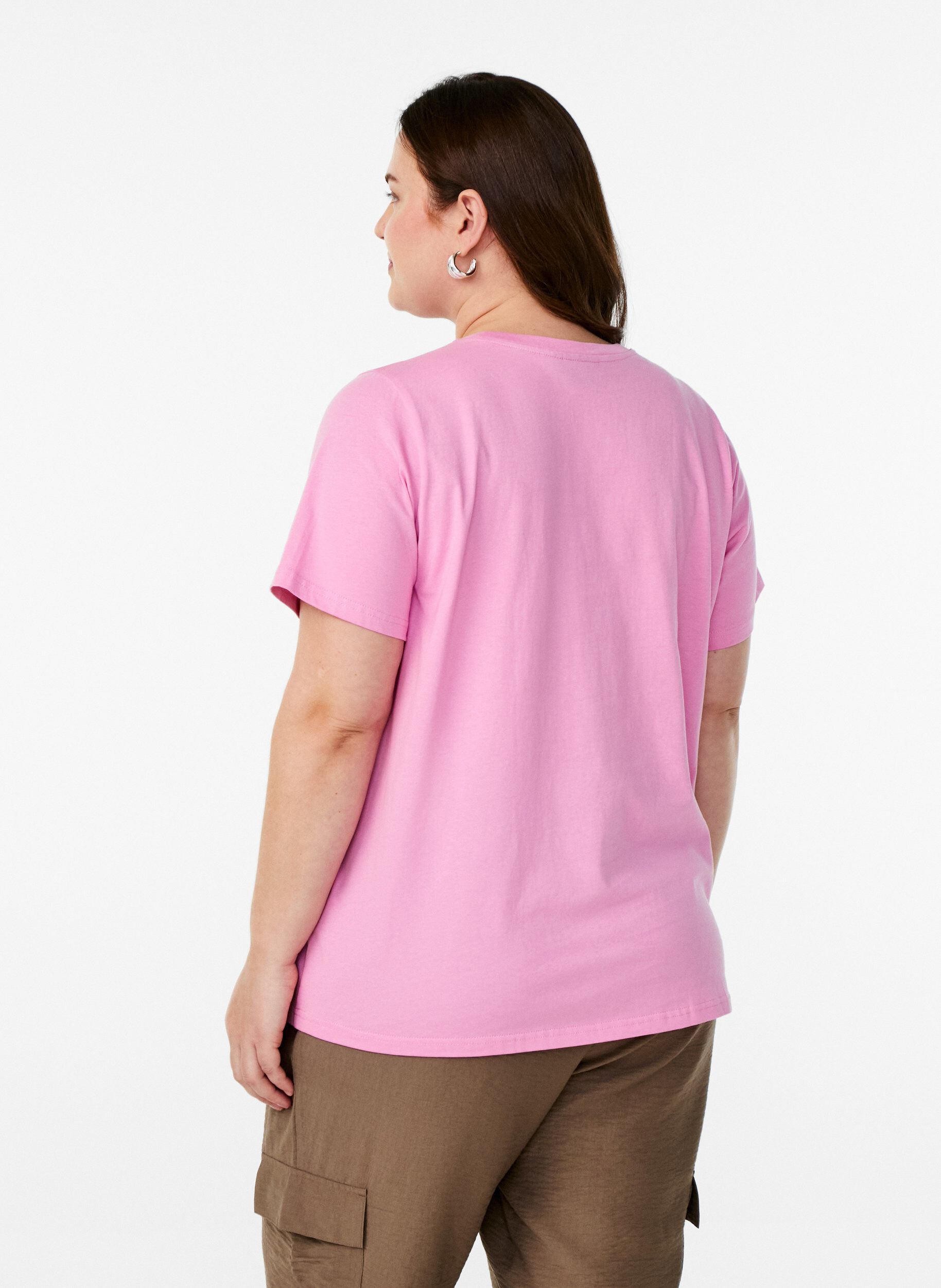 Zizzi T-shirt met borstzakje, Roze, Model image number 2