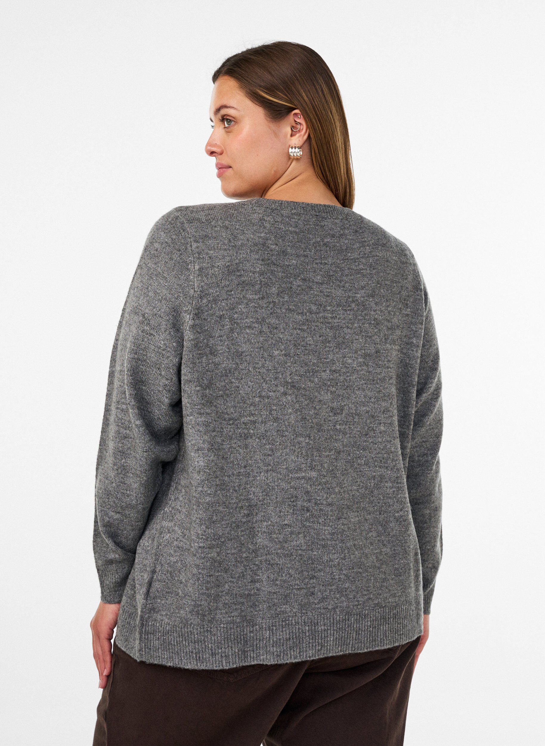 ZizziGebreide jumper met glitterstrik, Grijs, Model image number 2
