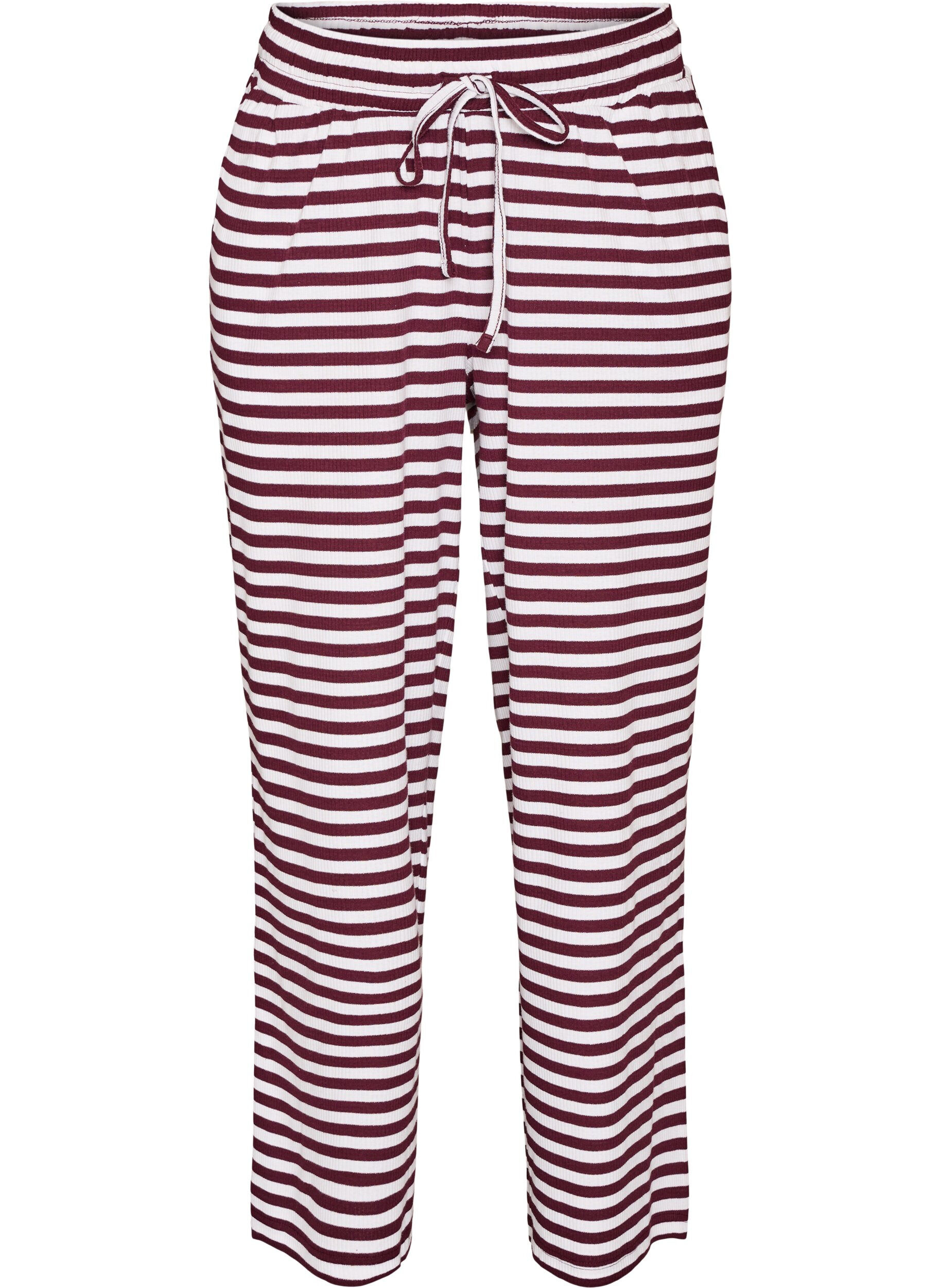ZizziGestreepte pyjamabroek met een high waist en wijde pijpen, Rood, Packshot image number 0