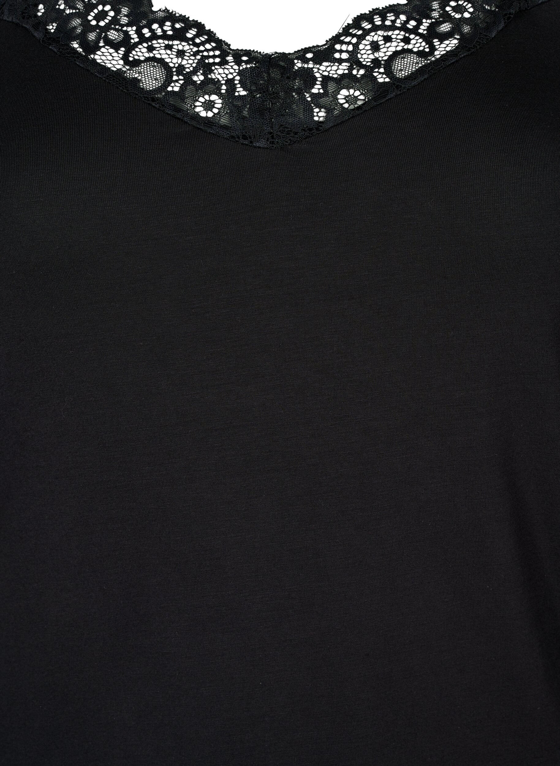 Zizzi Viscose top met kanten rand, Zwart, Packshot image number 2