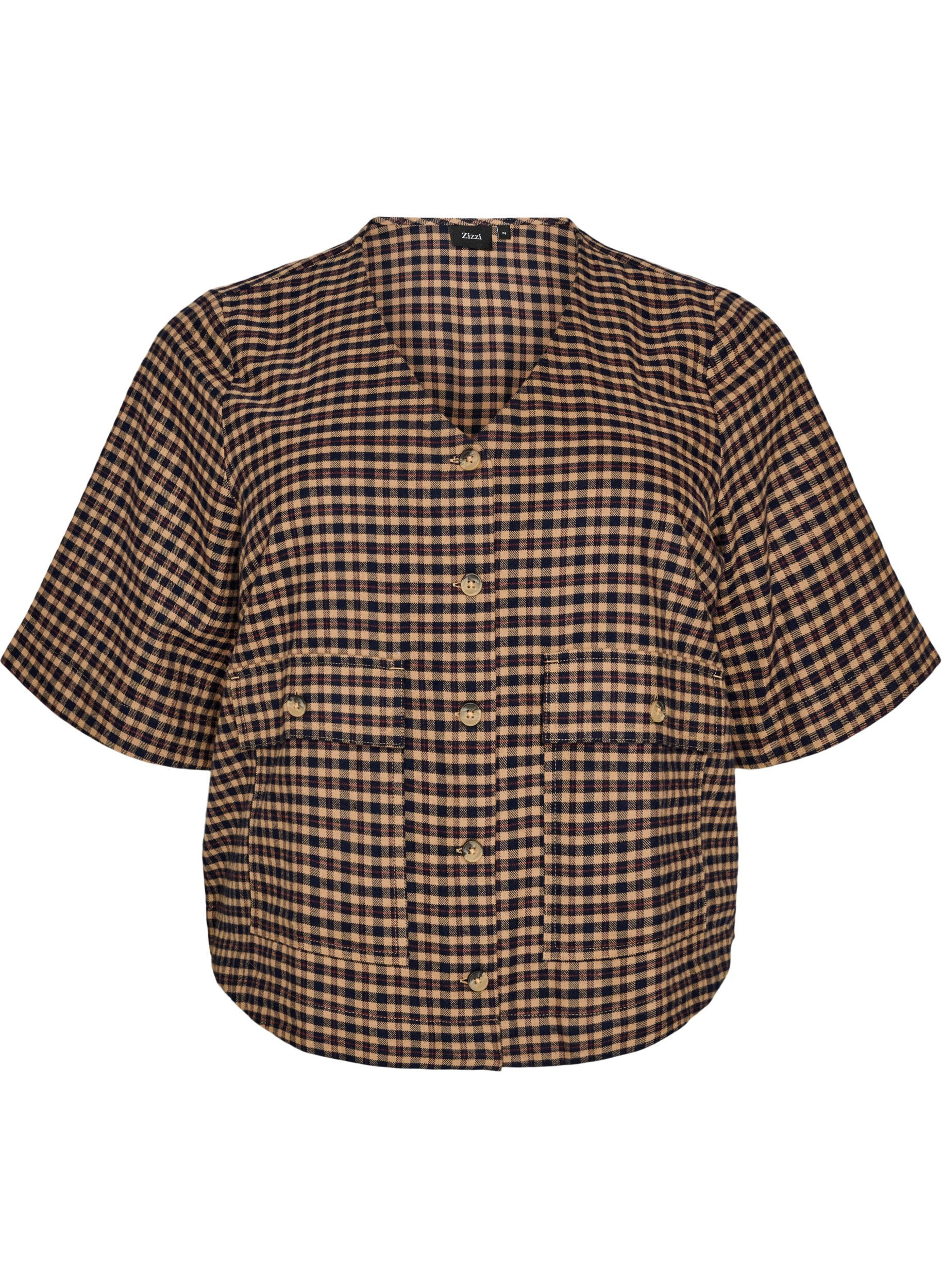 ZizziGeruite blouse met borstzakken, Bruin, Packshot image number 0