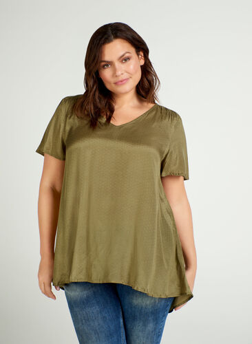 blouse met korte mouwen in viscose, Ivy green, Model image number 0