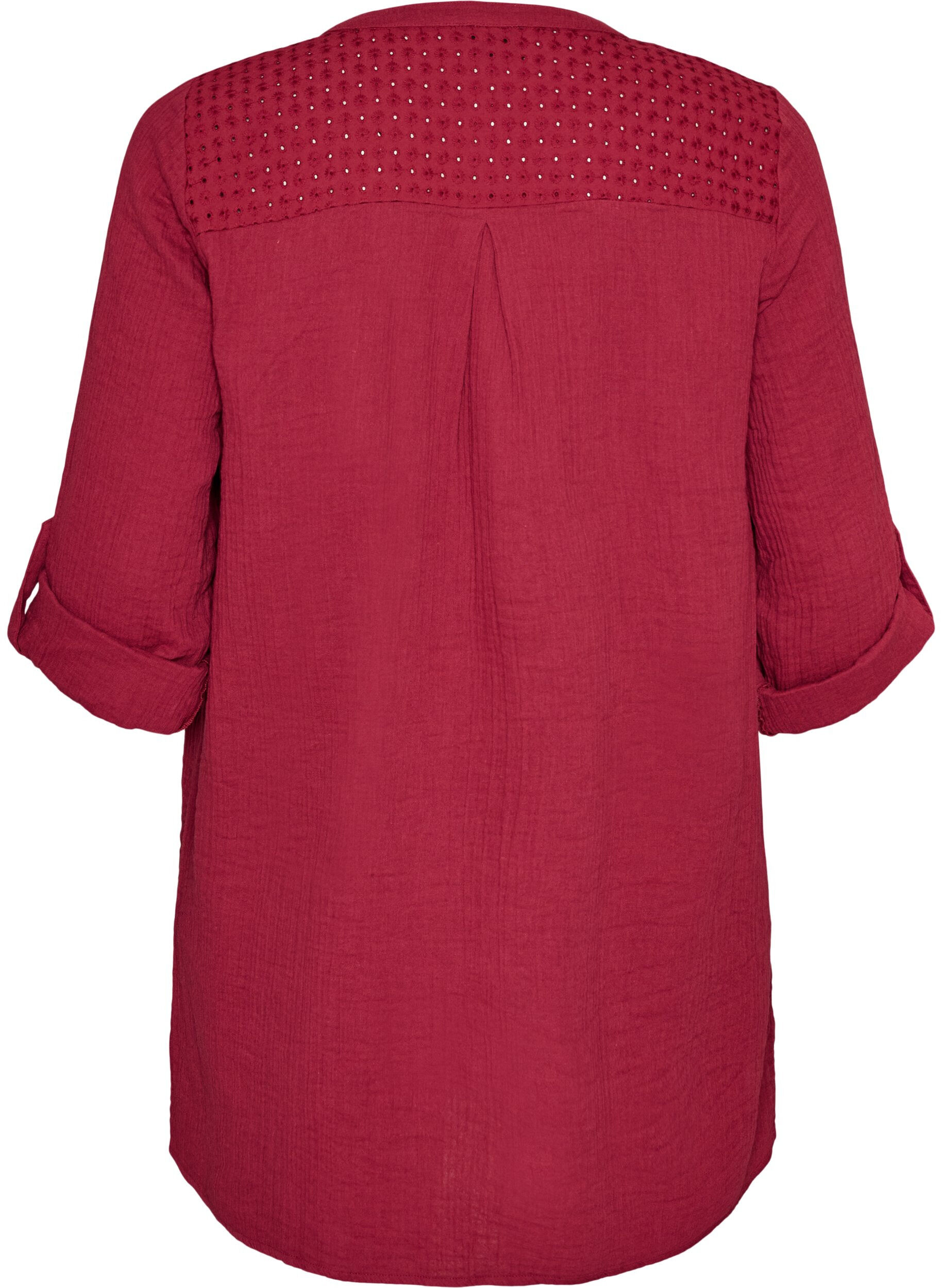 ZizziKatoenen mousseline tuniek met broderie anglaise, Rood, Packshot image number 1