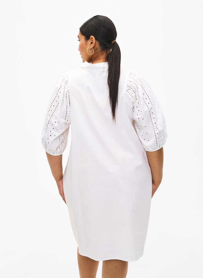 Katoenen overhemdjurk met broderie anglaise, Off White, Model image number 1