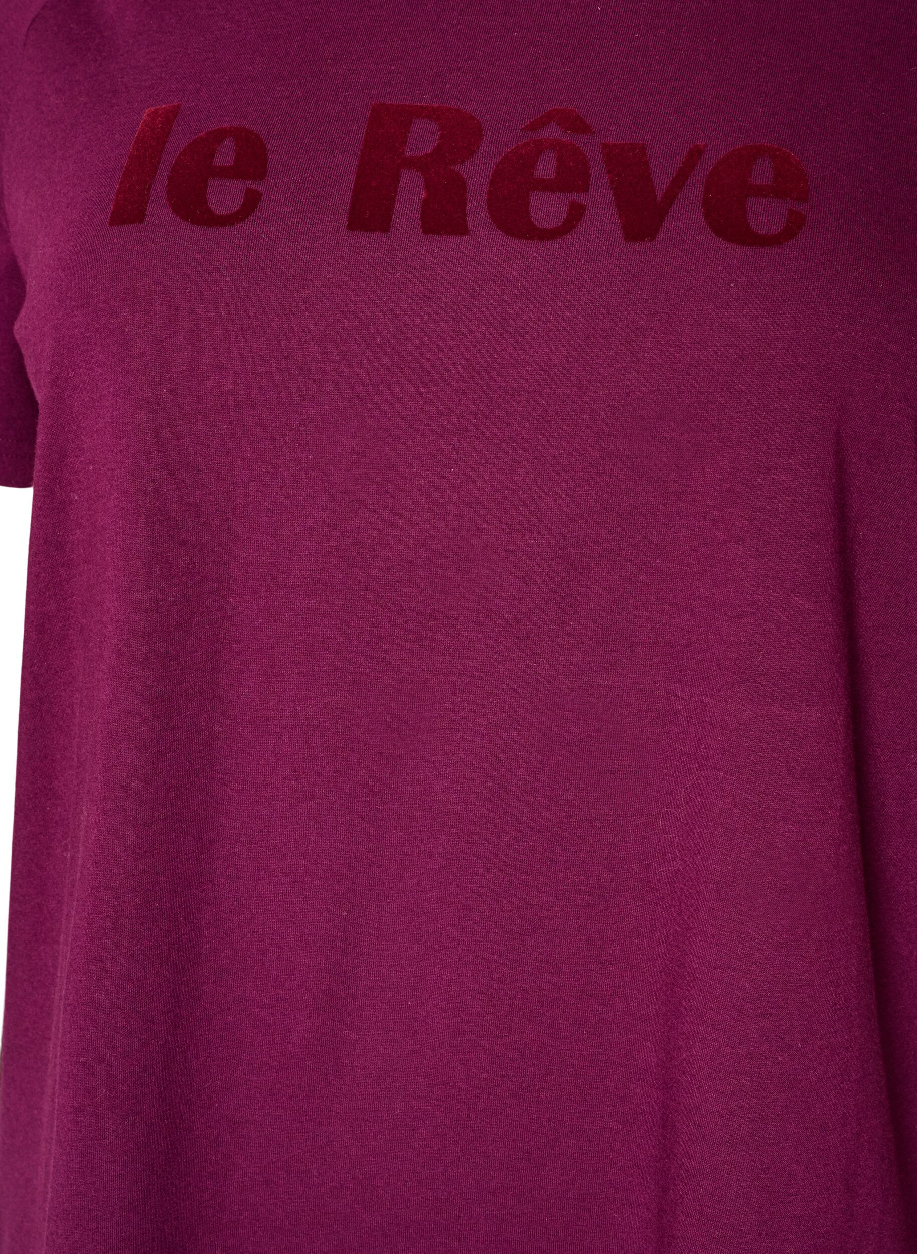 ZizziT-shirt van biologisch katoen met velourstekst, Paars, Packshot image number 2