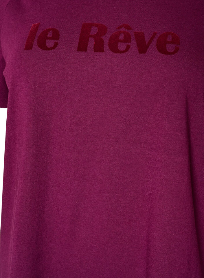 T-shirt van biologisch katoen met velourstekst, Paars, Packshot image number 2
