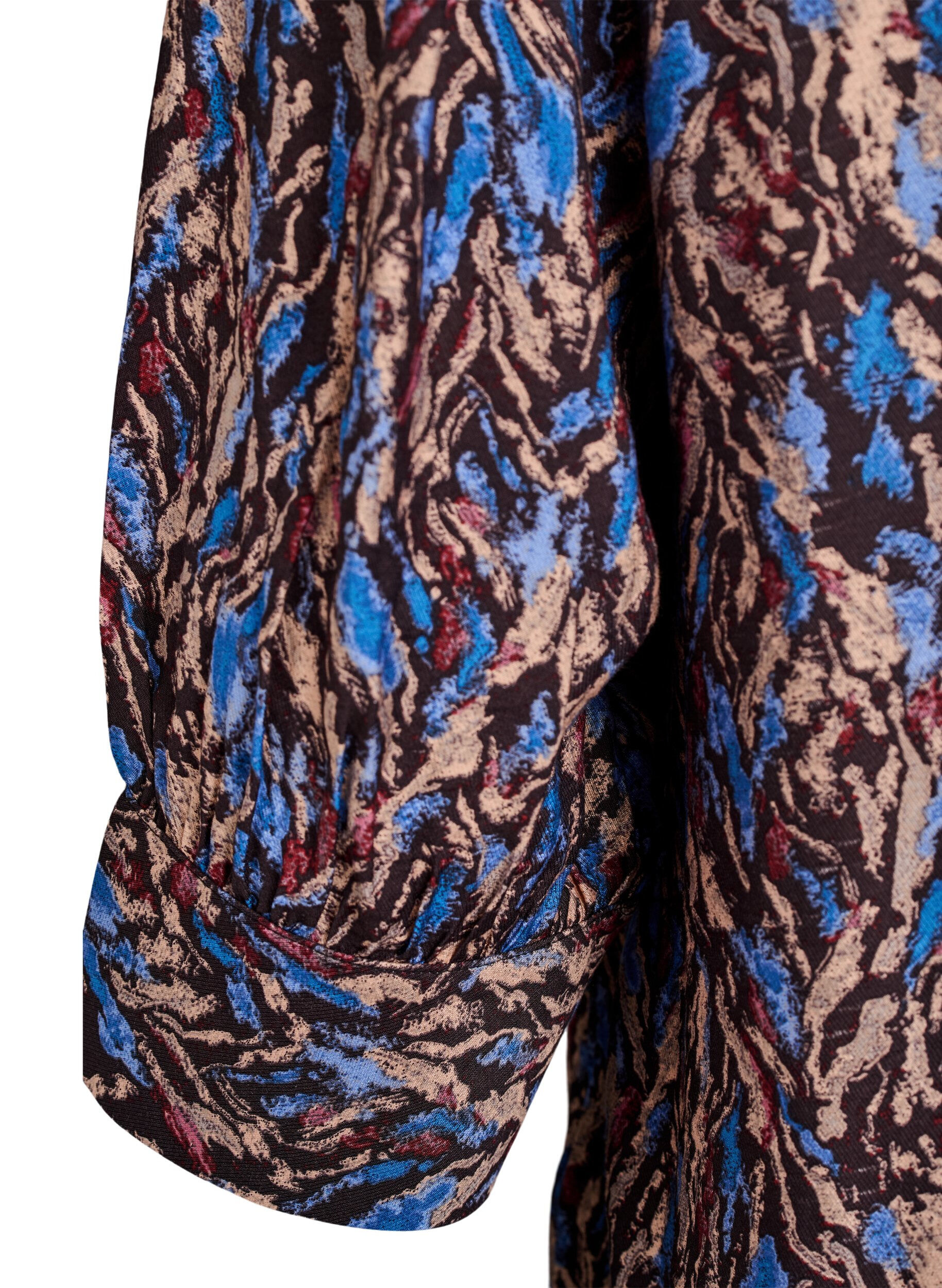 Zizzi Blouse met V-hals en 3/4-mouwen, Blauw, Packshot image number 3