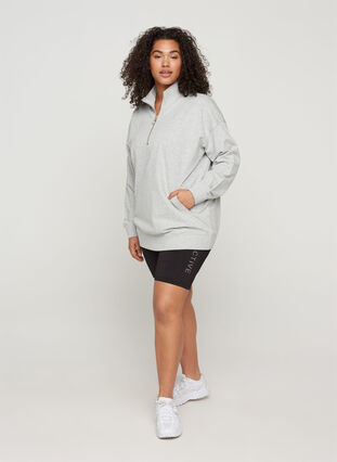 Gemêleerd sweatshirt met ritssluiting, Light Grey Melange, Model image number 2