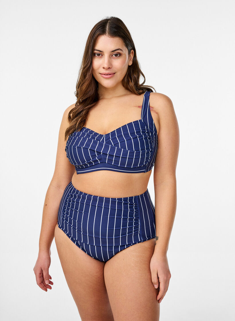 Gewatteerde bikinitop met print, Blauw, Model image number 1