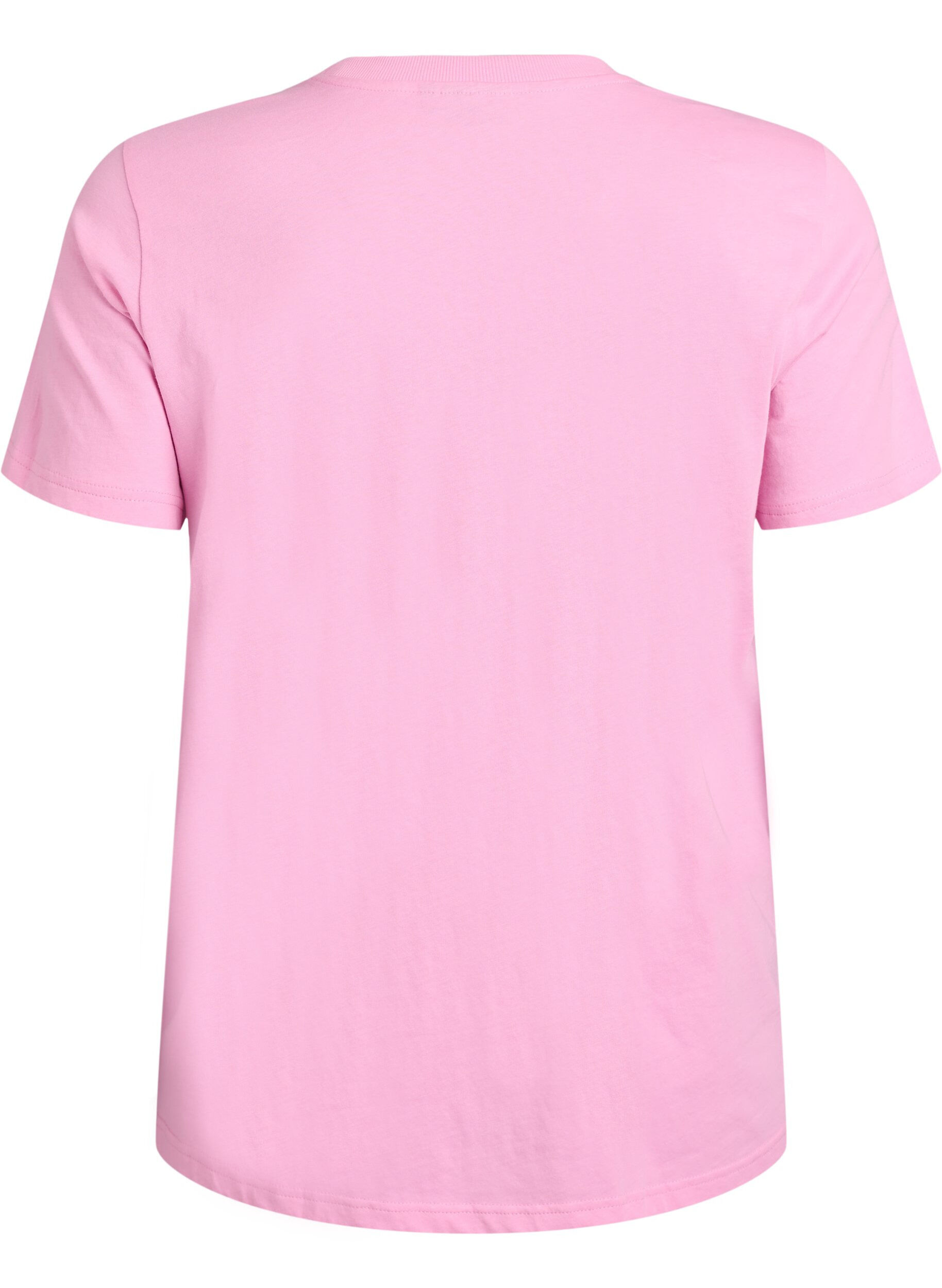 Zizzi Basic katoenen T-shirt met ronde hals, Roze, Packshot image number 1
