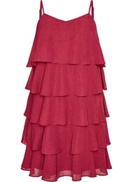 Gelaagde jurk met ruches en spaghettibandjes, Rood