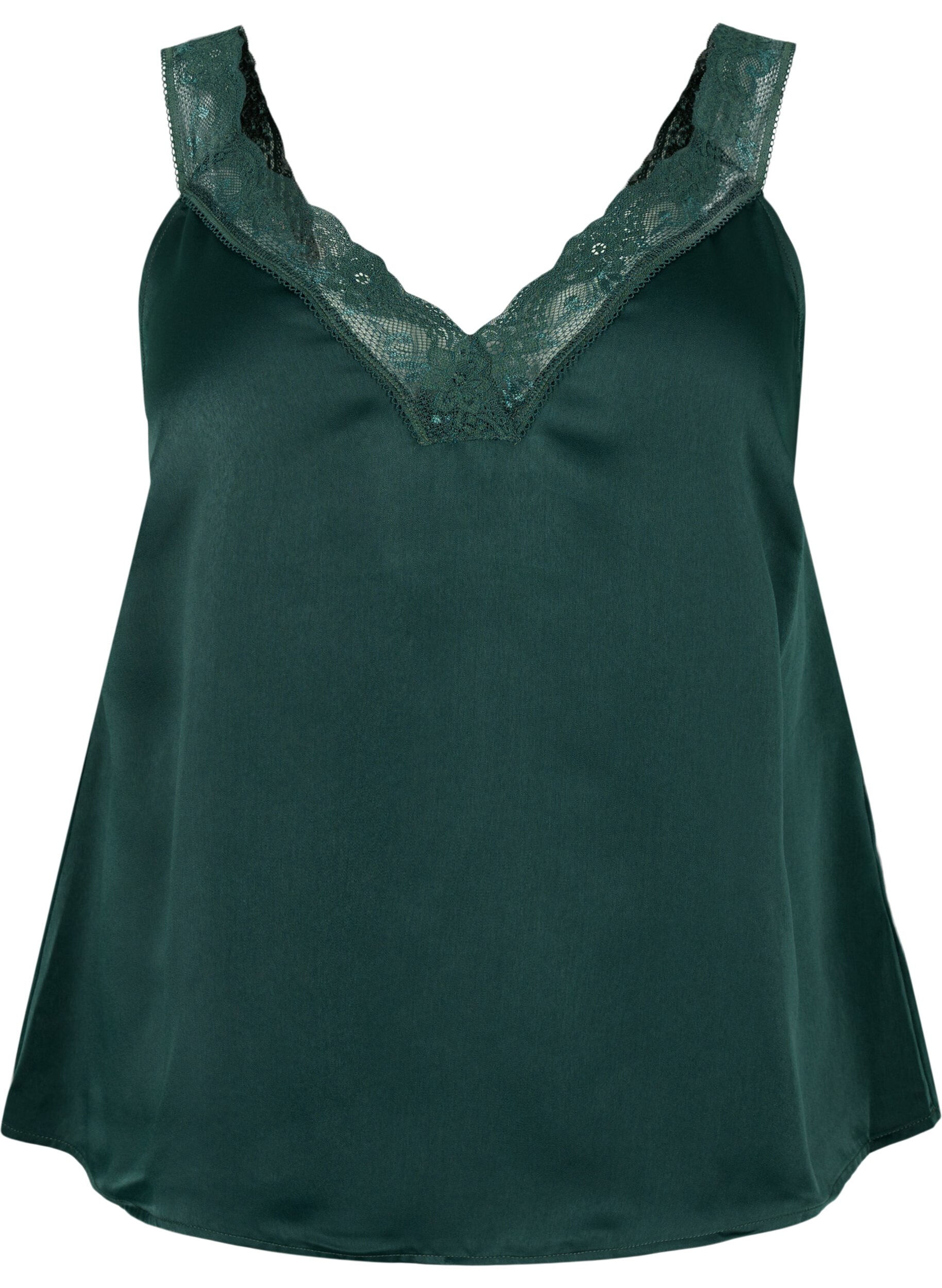 Zizzi FLASH - Top met V-hals en kanten rand, Scarab, Packshot image number 0