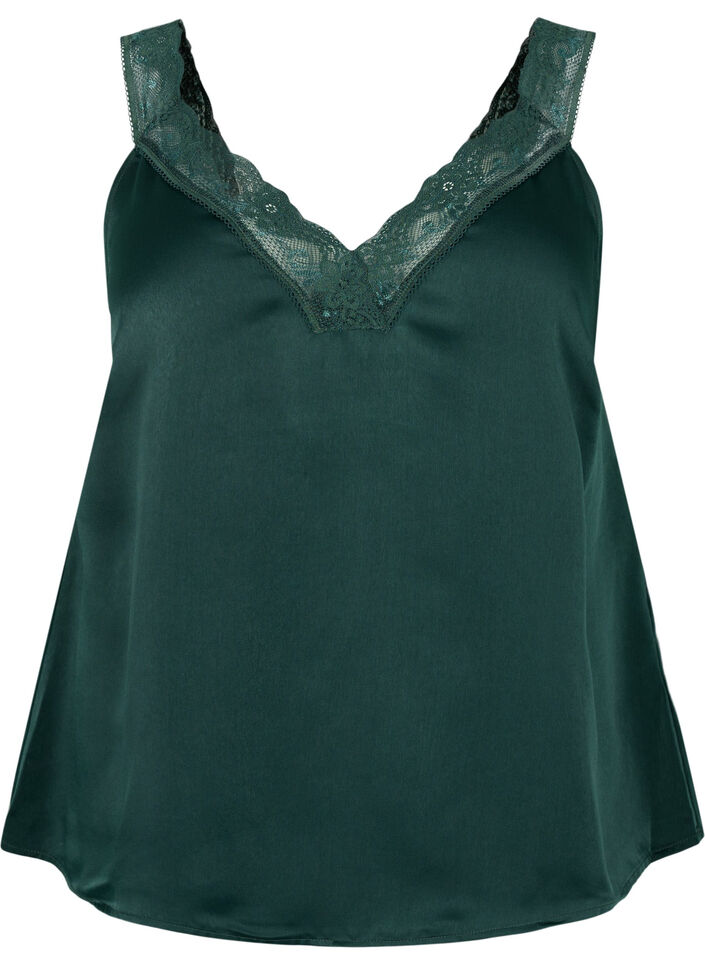 FLASH - Top met V-hals en kanten rand, Scarab, Packshot image number 0