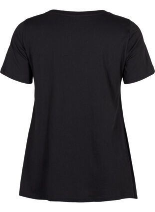 T-shirt van katoen met tekstopdruk, Black HAPPY, Packshot image number 1