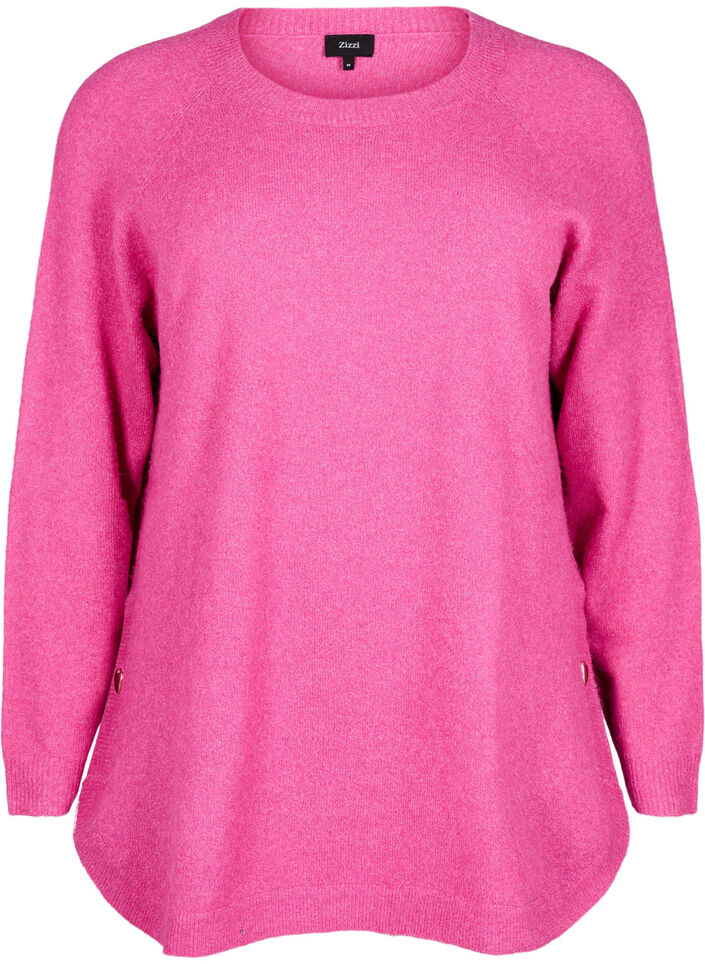Lange gebreide blouse met knoopdetail aan de zijkant, Raspberry Rose Mel., Packshot image number 0