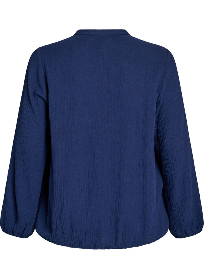 Katoenen mousseline blouse met geborduurde details, Blauw, Packshot image number 1