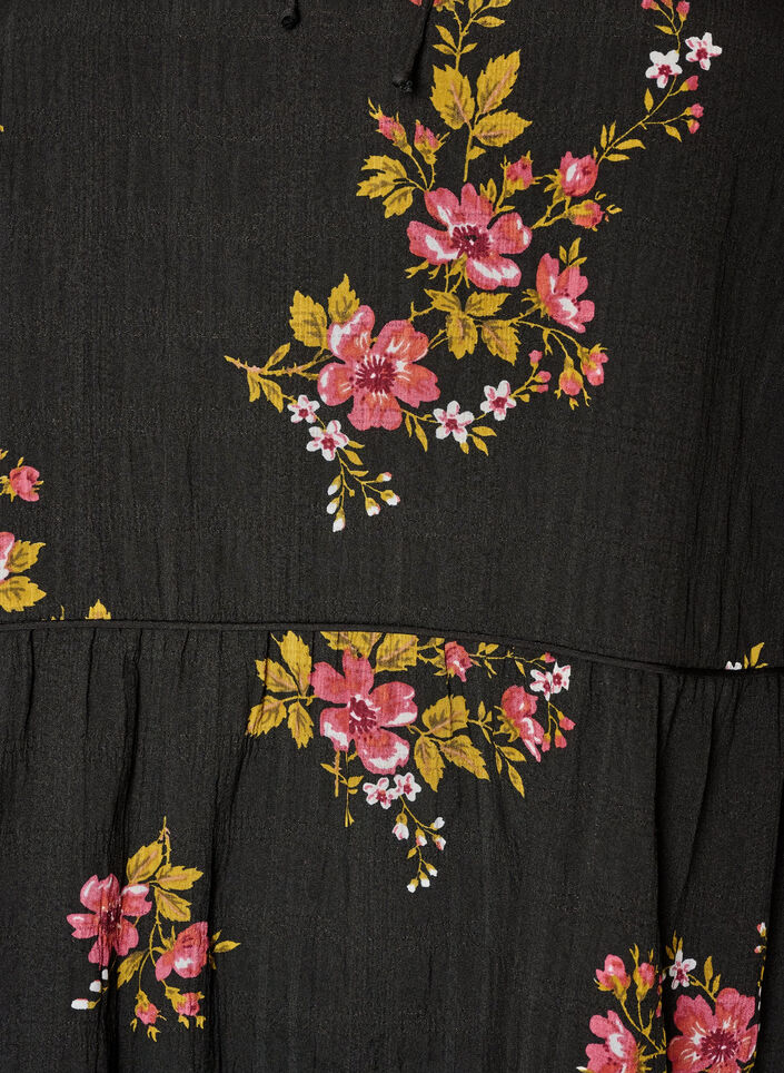 Jurk met bloemenprint en striksluiting, Zwart, Packshot image number 2