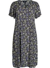 Viscose midi-jurk met bloemenprint, Zwart