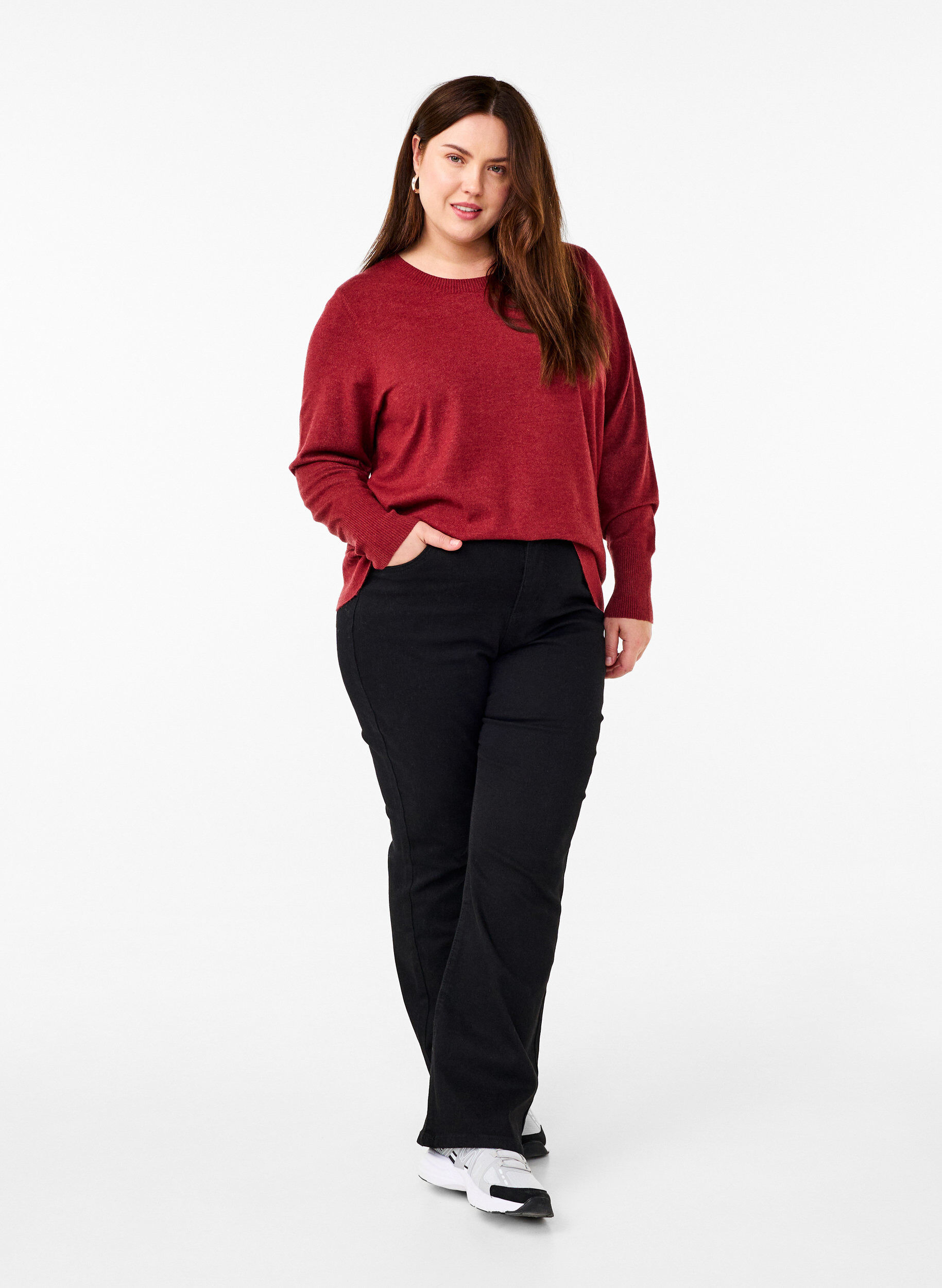 Zizzi FLASH - Gebreide blouse met ronde hals, Rood, Model image number 1