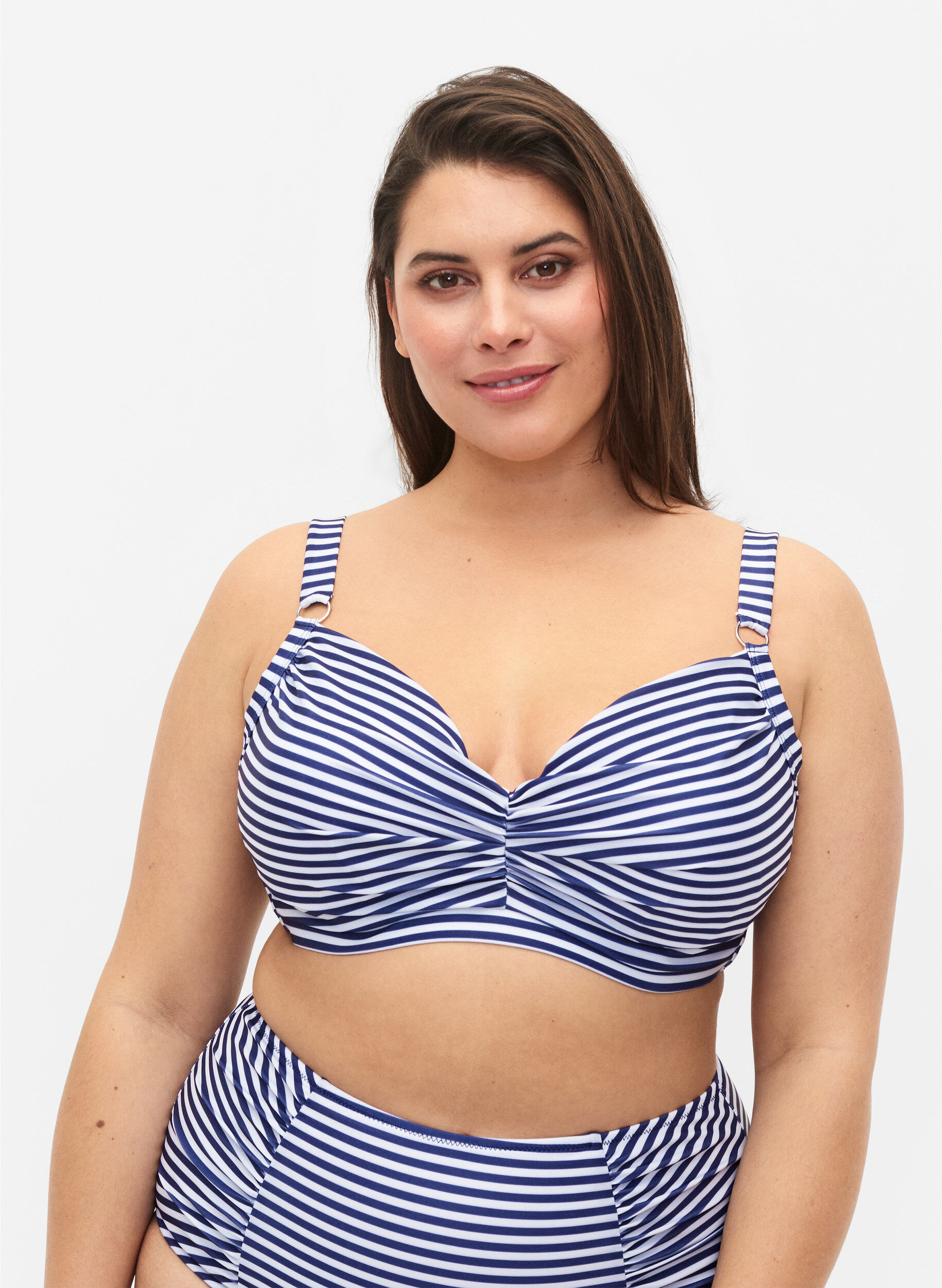 Zizzi Bikini beha met opdruk en beugel, Blue Striped, Model image number 0