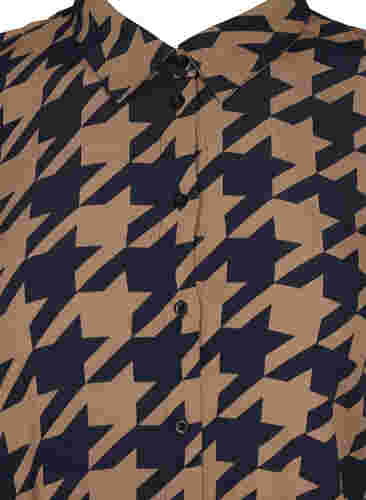 Lang viscose overhemd met patroon, Brown Houndsthooth, Packshot image number 2