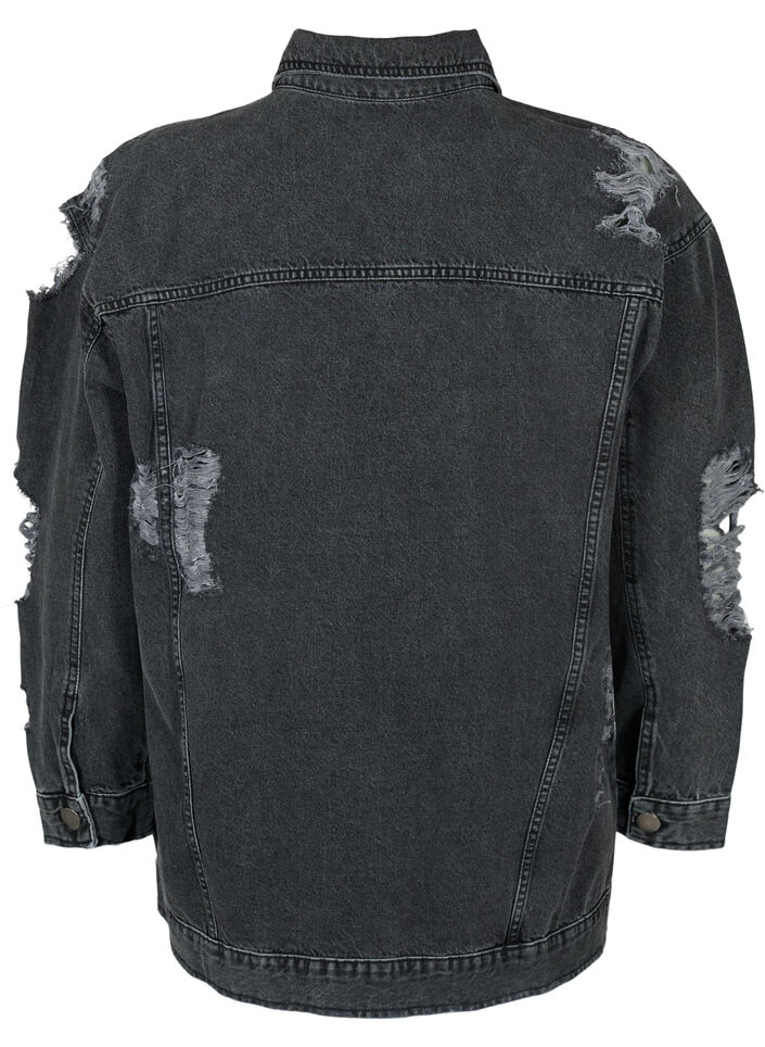 Loszittend denim jack met slijtagedetails, Dark Grey Denim, Packshot image number 1