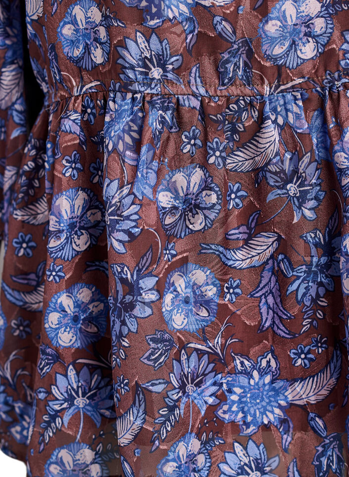 Blouse met bloemenprint en ruches aan de mouwen, Bruin, Packshot image number 3