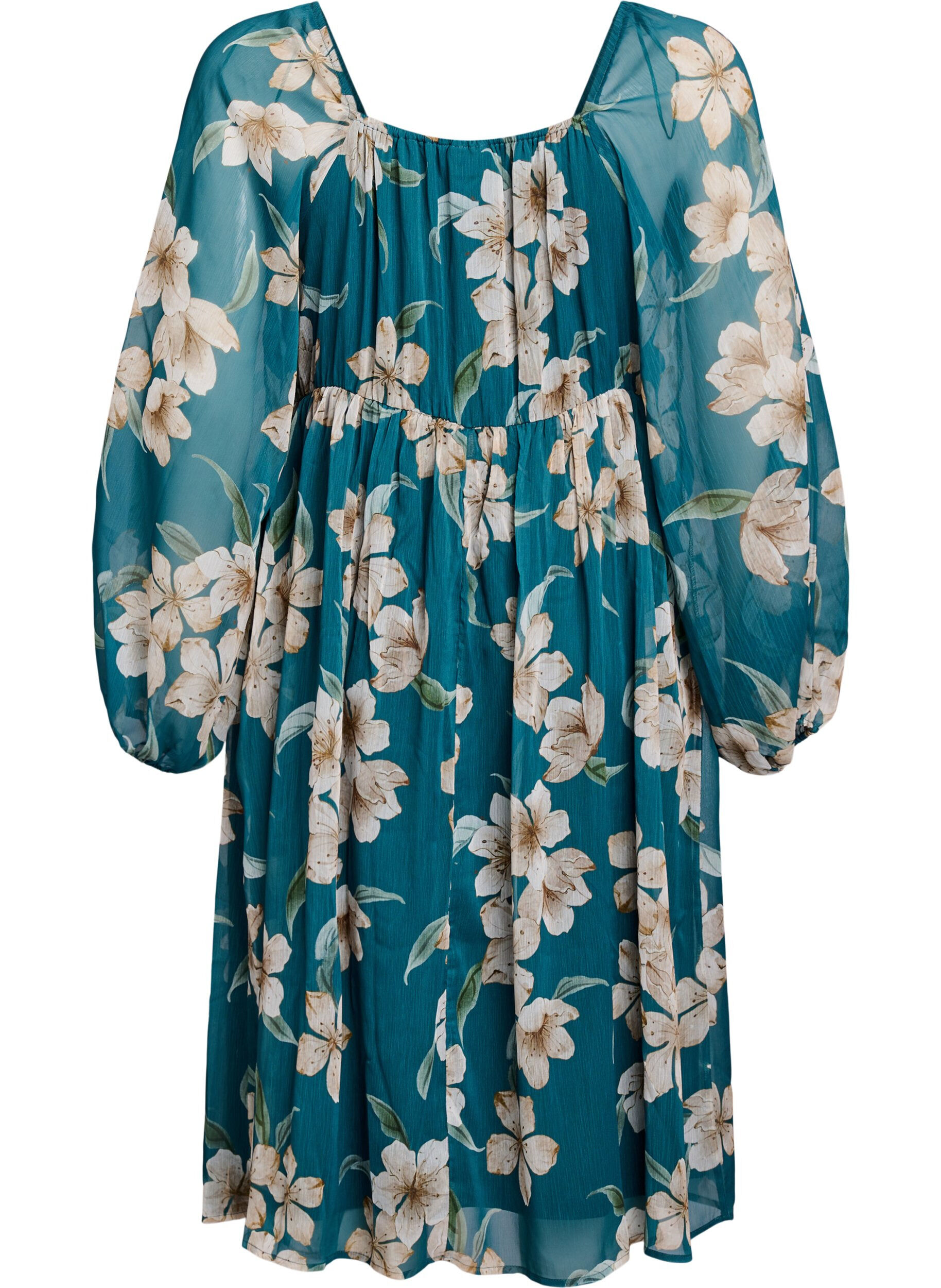 Zizzi Chiffon feestjurk met lange mouwen, Groen, Packshot image number 1