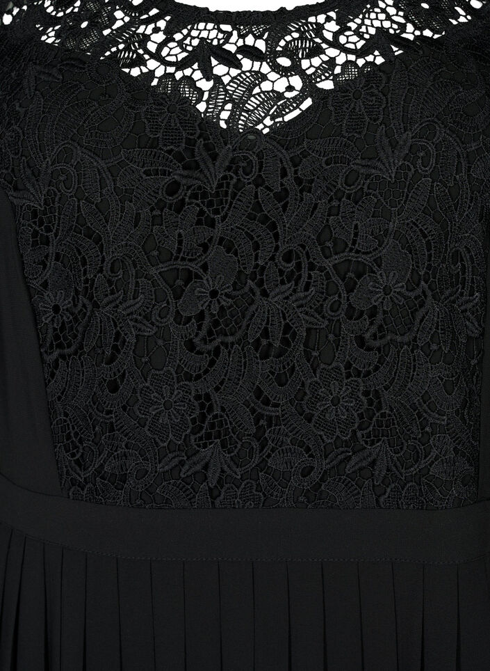 Jurk met korte mouwen en kanten top, Black, Packshot image number 2