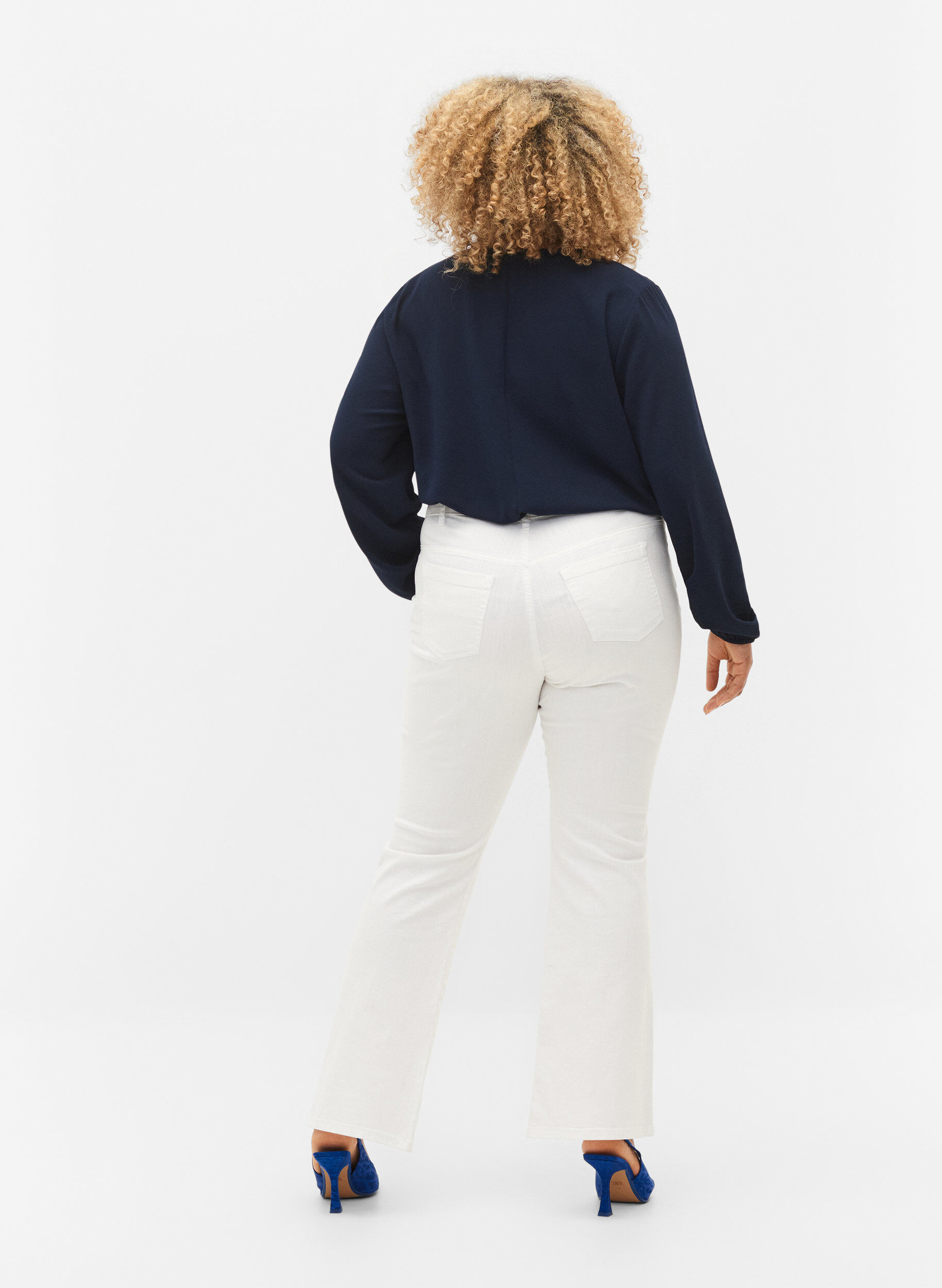 Zizzi Ellen bootcut jeans met hoge taille, Wit, Model image number 1
