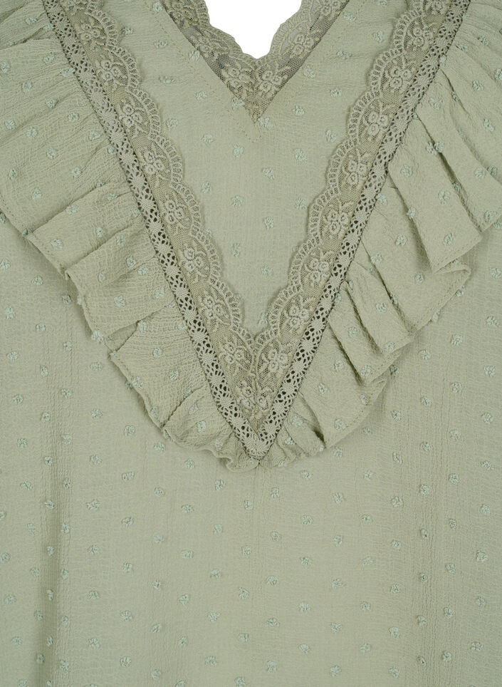 Blouse met korte mouwen en gestippelde structuur, Seagrass , Packshot image number 2