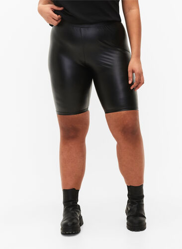 Glimmende nauwsluitende shorts met hoge taille, Black, Model image number 2