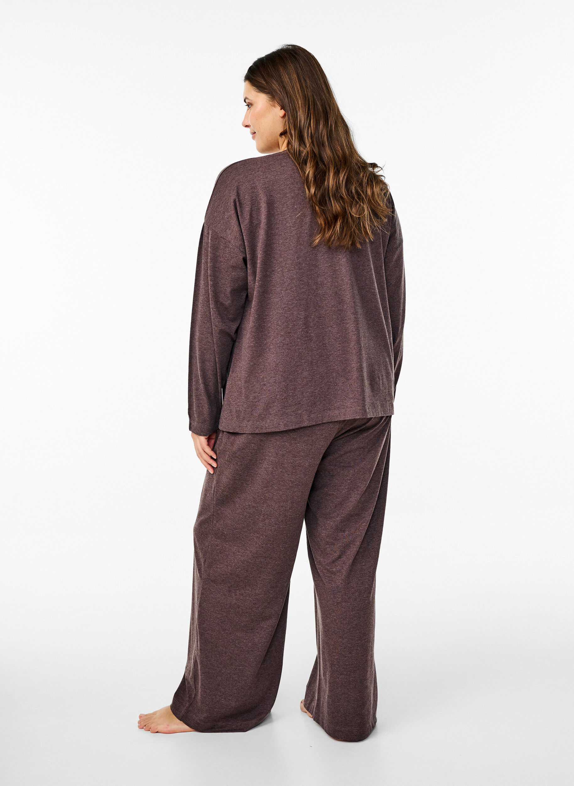 Zizzi Jersey broek met rechte pasvorm en hoge taille, Bracken Mel., Model image number 1