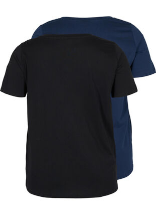 Set van 2 basic t-shirts in katoen, Black/Navy B, Packshot image number 1