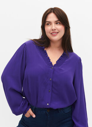 Lange mouw shirt blouse in viscose, Heliotrope, Model image number 2