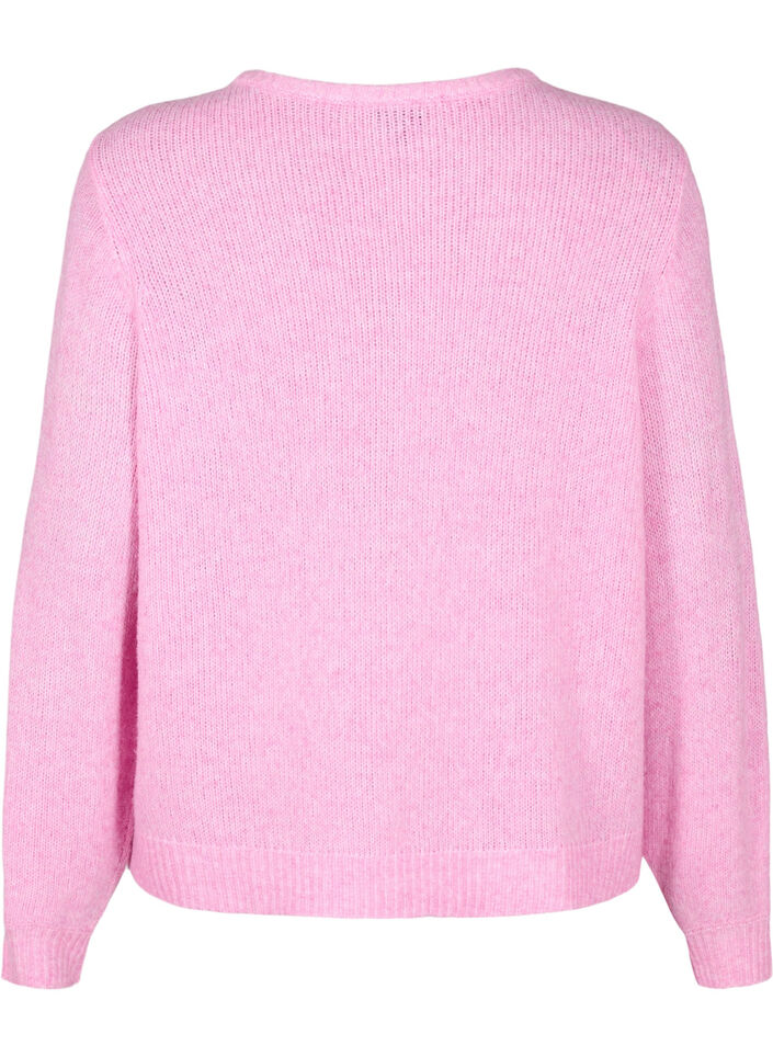 Gebreide cardigan met wol en knoopsluiting, Begonia Pink Mel., Packshot image number 1