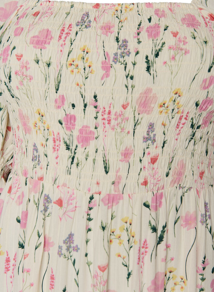 Gebloemde viscose zomerjurk, Vanille, Packshot image number 2