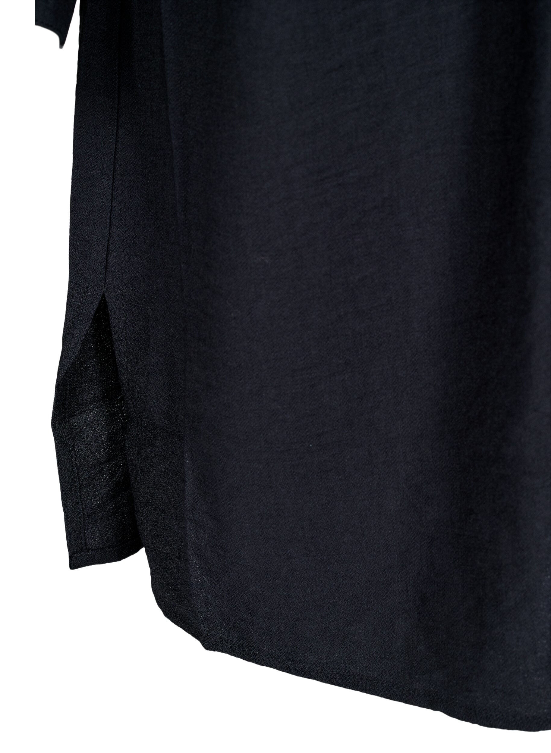 Zizzi Jurk met lange mouwen en strikriem, Zwart, Packshot image number 3