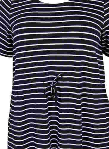 Gestreepte katoenen midi-jurk met korte mouwen, Black Stripe, Packshot image number 2