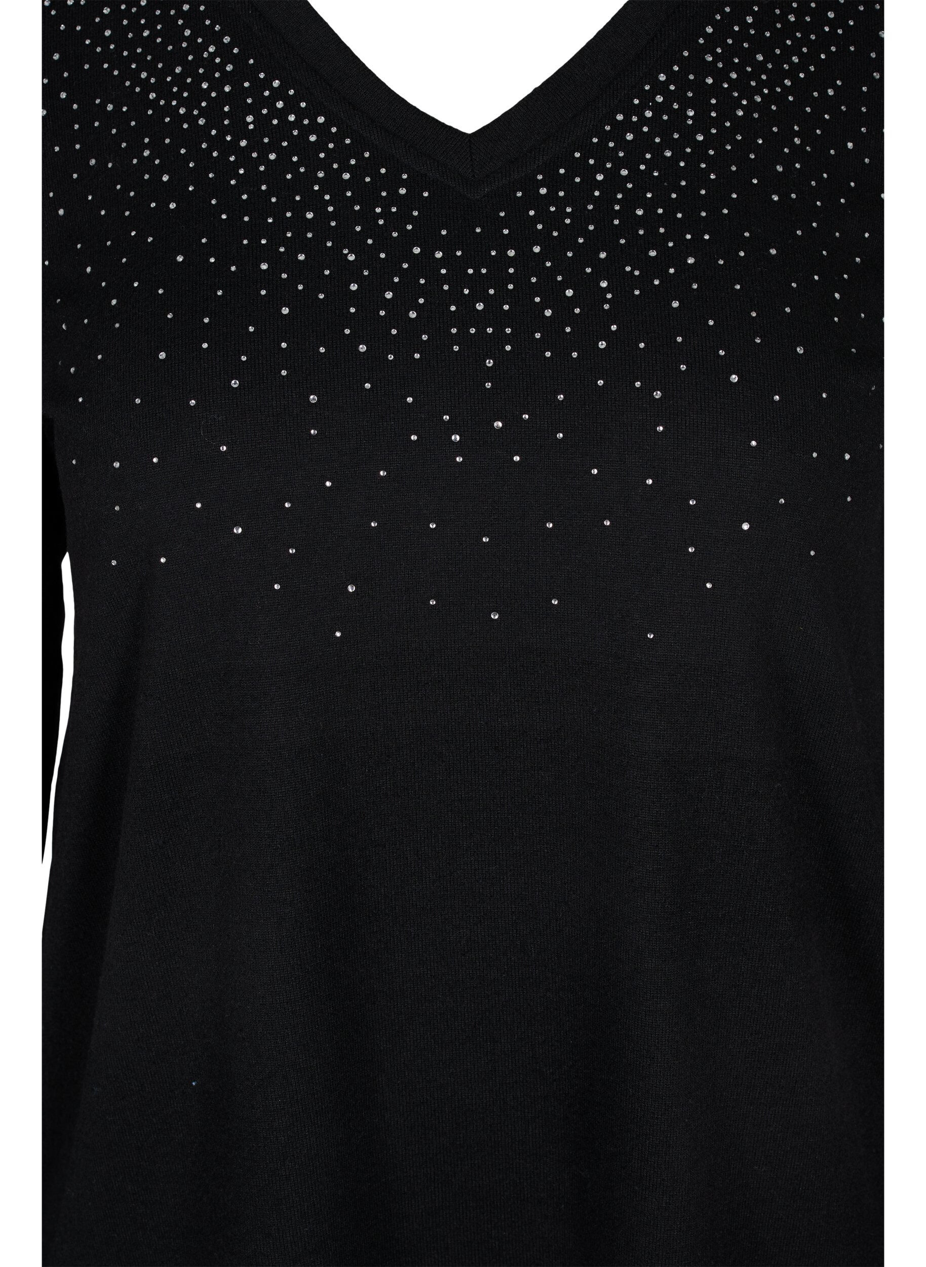 Zizzi Blouse met similisteen en lange mouwen, Black, Packshot image number 2