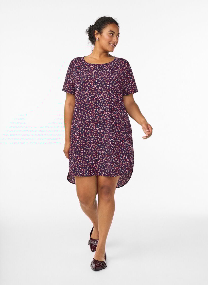 Jurk met print en korte mouwen, Blauw, Model image number 1